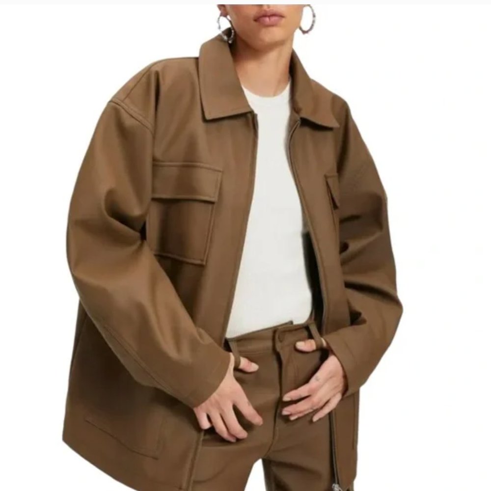 GOOD AMERICAN Oversized Rubber Chore Jacket in Fog Size 2